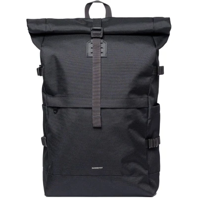 Afbeelding van Sandqvist Icon Rolltop laptop rugzak L black with leather