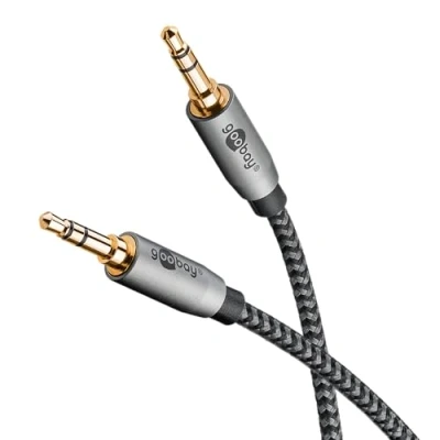 Afbeelding van goobay 65276 3,5 mm stereo audio AUX kabel 5 m/jackkabel voor hoofdtelefoon, autoradio, pc, tablet, luidsprekerkabel/aansluiting verguld