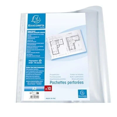 Afbeelding van Exacompta 6210E 5x Sachet 10 poch. perfo. PP lisse A3