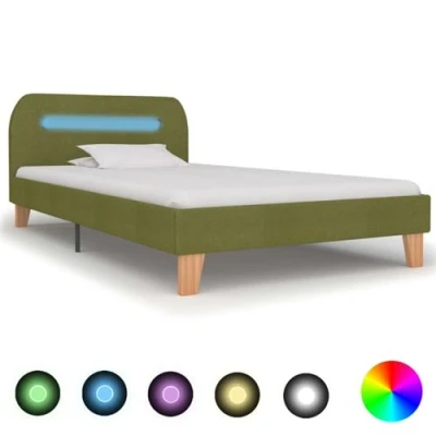Afbeelding van Bedframe met LED stof groen 90x200 cm