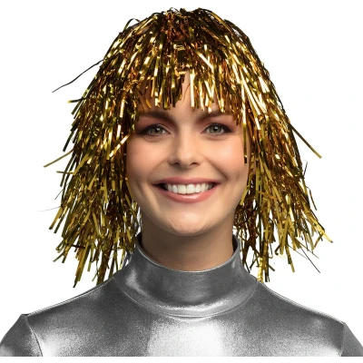Afbeelding van Boland Pruik Metallic Goud Steil Halflang Vrouwen Showgirl Glitter and Glamour