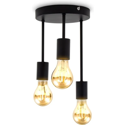 Afbeelding van B.K.Licht Plafondspots zwarte opbouwspots met 3 lichtpunten industrieel metaal plafonniére E27 fitting excl. lichtbronnen