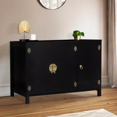 Afbeelding van Buffet bas YANG 3 portes bois noir 110 cm