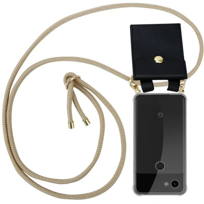 Afbeelding van Cadorabo Hoesje geschikt voor Google PIXEL 3A in GLANZEND BRUIN Silicone Mobiele telefoon ketting beschermhoes met gouden ringen, koordriem en afneembare etui