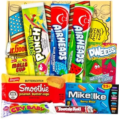 Afbeelding van Amerikaanse snoep en chocolade assortiment cadeau Klassieke USA Candy Treats Perfect voor verjaardagen, kinderen, volwassenen, speciale gelegenheden, bruiloft, kerstmis
