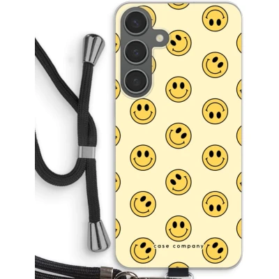 Afbeelding van Case Company® hoesje met Koord geschikt voor Samsung Galaxy S24 Plus Smiley N2 Telefoonhoesje Zwart Bescherming aan alle Kanten en Over de Schermrand