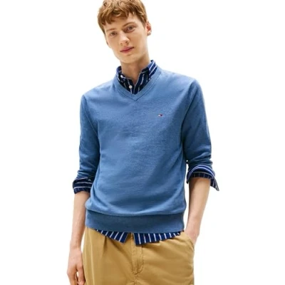 Image de Tommy Hilfiger Essential Cotton MW0MW14745 Pull à col en V pour homme, bleu, XS, Bleu (bleu pétrole chiné), XS