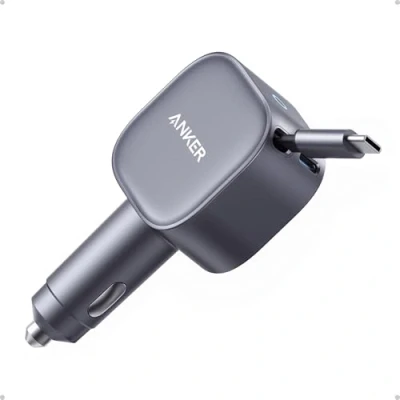 Afbeelding van Anker Nano Autolader 75w USB C Intrekbaar, Auto adapter