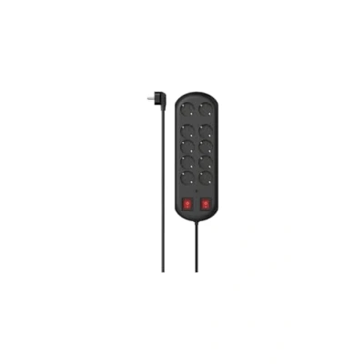 Afbeelding van Hama, Stekkerdoos, Contactdoos, 10 voudig, overspanningsbeveiliging, twee schakelaars, 2 m, zwart (10 x, CEE 7/3, 2 m)