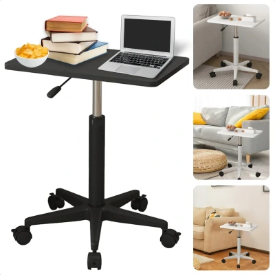 Afbeelding van Cheqo® Verstelbare Bijzettafel op Wieltjes Nachtkastje Bedtafel Tafelt Banktafel Laptoptafel Bijzet Tafel Wielen MDF Zwart Inclusief EBOOK