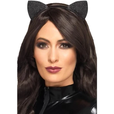 Afbeelding van Smiffys Glitter Vinyl Cat Oren haarband Zwart