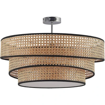 Afbeelding van Lucande plafondlamp 3lichts ijzer, bamboe H: 24 cm E27 licht hout, chroom