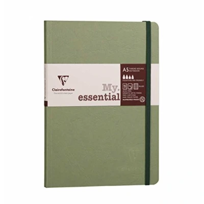Afbeelding van Clairefontaine 793463C Collection Age Bag Notitieboek, elastisch, genaaid, MyEssential Groen, A5, 14,8 x 21cm, 192 gelinieerde genummerde pagina&#039;s, ivoorkleurig papier, 90 g, omslag met glanskaart,