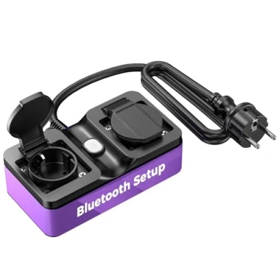 Afbeelding van Refoss Wifi buitenstopcontact, Smart Bluetooth, 2 uitgangen, waterdicht, IP44, werkt met Alexa en Google Home, afstandsbediening, 16 A kabel, 1,5 m, zwart
