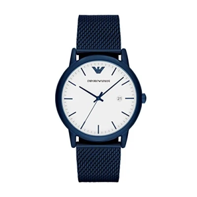 Afbeelding van Emporio Armani Herenhorloge, tweewijzers uurwerk met datum, 43 mm, roségouden roestvrijstalen kast leren band, AR11135, 2t wit/blauw, Armband
