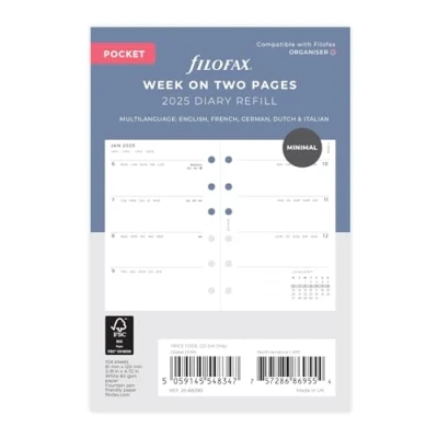 Image de Filofax Agenda 2025 de poche minimal, semaine sur deux pages