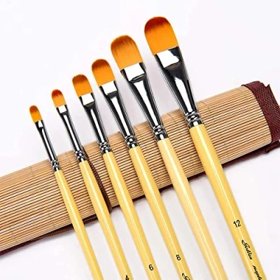 Afbeelding van CENPEK Filbert penseelset met lange handgreep, voor acryl , olie en aquarelverf, 6 stuks
