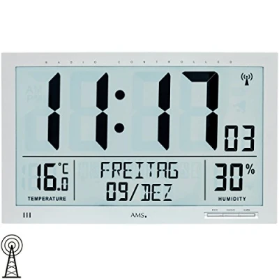 Afbeelding van AMS F5888 Wandklok Tafelklok Digitaal Kunststof Radiogestuurde tijdsaanduiding LCD Grijs