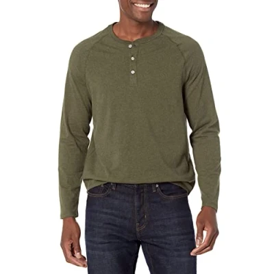 Image de Amazon Essentials Chemise Henley à manches longues, coupe classique (grandes tailles disponibles) Homme, Vert Olive Chiné, S