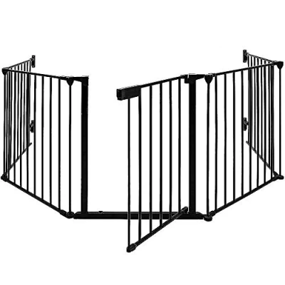 Afbeelding van OHMG Veiligheidsrooster voor kinderen, trapbarrière opvouwbaar, van metaal, grote versie, 310 cm, veiligheidsbarrière bescherming de open haard, 5 panelen