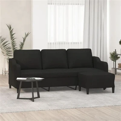 Image de vidaXL Canapé à 3 places avec repose pieds Noir 180 cm Tissu3201139