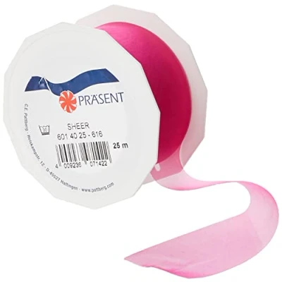 Afbeelding van C.E. Pattberg SHEER koraal (roze) glitter en zijdeachtig, rol van 25 m 40 mm breed, accessoires, decoratie &amp; knutselen, decoratielint cadeaulint, feesttafel