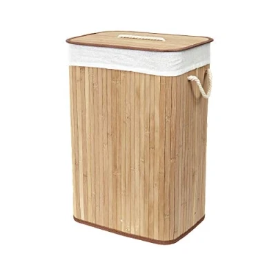 Image de Compactor Panier en Bambou avec sac à Linge Sale détachable tissu, bac Rangement Déco, ambiance Spa, panière idéale pour décoration et organisation de la salle bain, chambre, buanderie