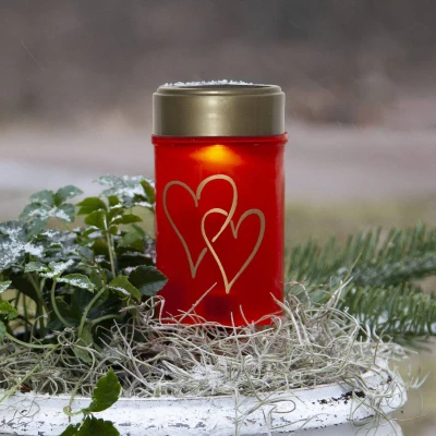 Afbeelding van Star Trading solar kaars Hartig, aarde piek, buiten, grafkaars, kaars, decoratie, rood, solar, warm wit, 12 cm