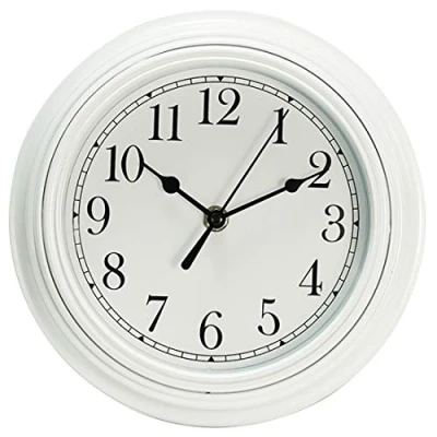 Afbeelding van Topkey Stille wandklok van 22,9 cm, retro, geen tikken, decoratieve wandklok, slaapkamer, kantoor, (wit)