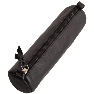 Afbeelding van Anders Leren etui met ritssluiting, Zwart en rond, Zakorganizer