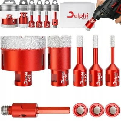 Afbeelding van DELPHI Set van 5 diamantboren voor tegels 6/8/10/35/68 mm met adapter, M14 diamantboor porseleinen steengoed, keramische tegels, porselein, graniet, marmer