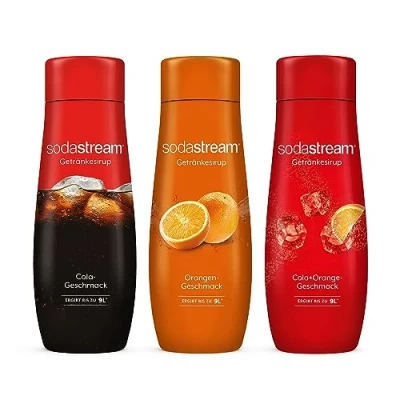 Image de Sodastream Lot de 3 sirops, cola, orange et cola + orange, x 440 ml sirop pour jusqu&#039;à 9 litres boisson préparée