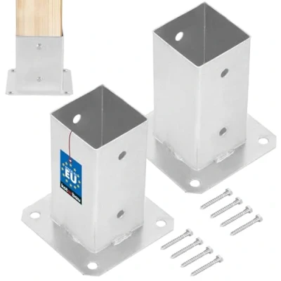 Afbeelding van KOTARBAU® Set van 2 schroefpaalhouders, 70 x mm, vierkant, bodemhuls, paalhouder staal, thermisch verzinkt, zilver, paalhouder, hout, paalbevestiging, hout