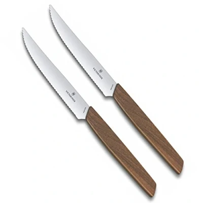 Afbeelding van Victorinox, 6.9000.12WG, Zwitserse moderne steakmesserset, extra scherpe rand, met spiraalvormige elegante houten klauw, bruin, gemaakt in Zwitserland,