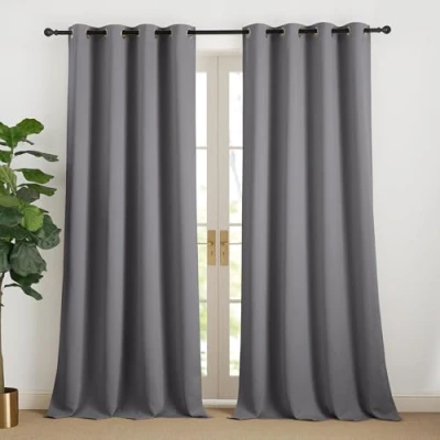 Afbeelding van NICETOWN Thermische verduisteringsgordijnen met oogjes, ondoorzichtig, lichtgevend, blokkeren koude en warme isolatie voor slaapkamer, woonkamer, L 140 x H 240 cm, donkergrijs, 2 stuks