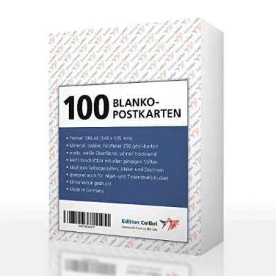 Afbeelding van Edition Colibri 100 witte ansichtkaarten om zelf vorm te geven en af drukken, wit, 250 g papier, geschikt voor printers