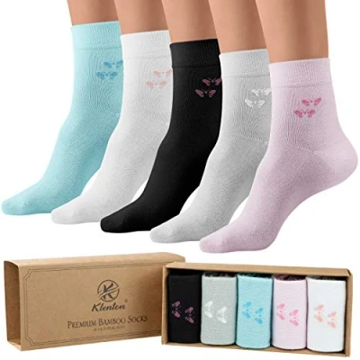 Afbeelding van Klenton Set van 5 paar casual bamboesokken voor dames, maat 37 42, Zwart, grijs, blauw, roze, wit