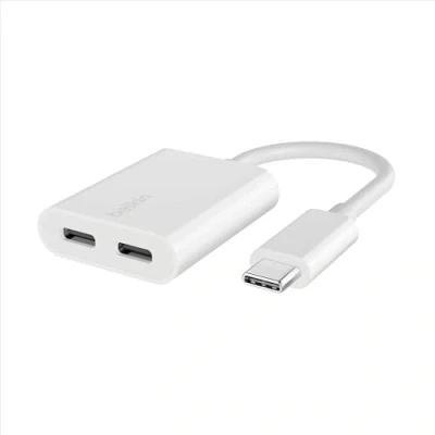 Image de Adaptateur Belkin RockStar avec 2 ports USB C Blanc + recharge