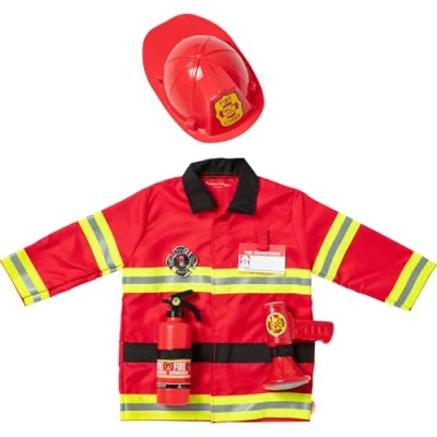 Afbeelding van Melissa &amp; Doug brandweerman kostuum set (fantasiespel, helder rood, 6 delig, 44 cm h x 61 b 5 l, ideaal voor kinderen van 3 tot jaar oud)