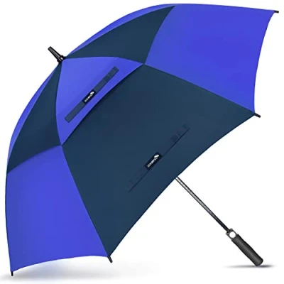 Afbeelding van ZOMAKE 172,7 cm grote golfparaplu dubbele geventileerde luifel, voor regen, winddicht, automatische opening, oversized, dames en heren (donkerblauw/blauw)