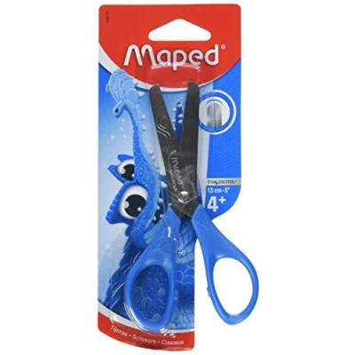 Afbeelding van Maped Essentiële schaar met ronde uiteinden, 13 cm kinderschaar ergonomische ringen mesjes schaal in schoolschaar vanaf 4 jaar voor de kleuterschool en basisschool