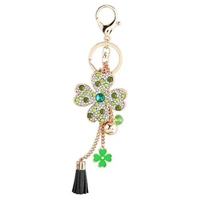 Afbeelding van Lucky Clover Vier Met Kwastje Sleutelhanger Auto Kristal Strass Vrouwen Handtas Hanger Charm Tas, Gelukkige Geschenken, Groen