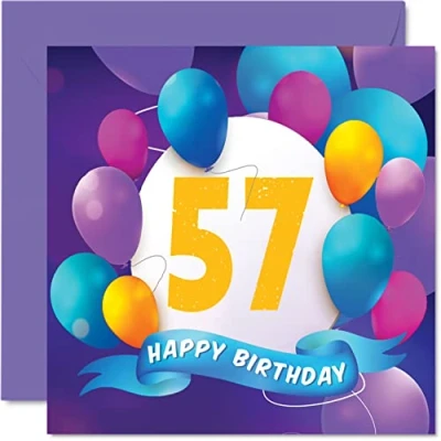 Afbeelding van Verjaardagskaart 57 jaar voor mannen en vrouwen Ballonfeest Verjaardagskaarten jaar, vrouw, mama, papa, tante, oom, opa, oma, broer, zus, 145 mm x