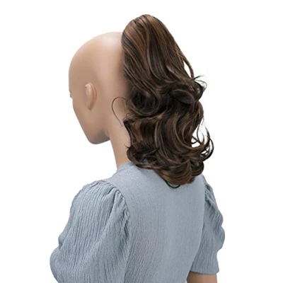 Afbeelding van Prettyshop H92 paardenstaart om vast te klikken, gegolfd, met vlinderclip, hittebestendig, synthetisch vezel, 35,6 cm, bruin