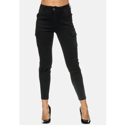Afbeelding van Elara Chunkyrayan Slim Fit Denim cargobroek voor dames, zwart, 40