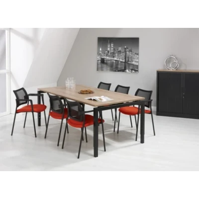Afbeelding van 4 poots bureau vergadertafel Kubus breed 200CM diep 100CM bladkleur Robson Eiken framekleur Aluminium (RAL9006)
