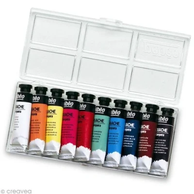 Image de Pebeo Gouache Pate Assorti Boite 10 Tubes 10ml