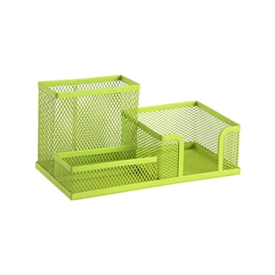 Afbeelding van Leviatan bureau organizer, metalen pennenhouder voor kantoor, organizer met mesh notitiehouder, 205 x 103 98 mm, limoengroen