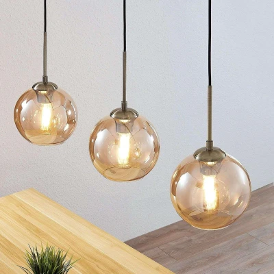Afbeelding van Lindby hanglamp 3lichts Ijzer, glas H: 20 cm E27 amber, oud messing