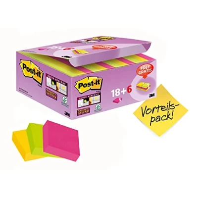 Afbeelding van Post it 622p24sc Super Sticky Notes Promotion, 48 x mm, 24 blokken A 90 vellen, ultradun, geel, neongroen